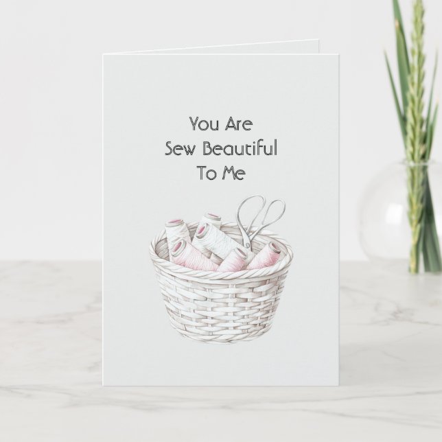 Sy Vacker Rosa Vit Tråd Korg Kärlek Kort (Framsida)
