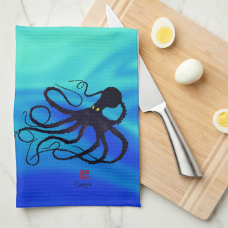 Sybilles Octopus på blå Grönt - kökshanddukar