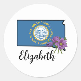 Syd-Dakota Flagga med statens blomma Pulsärla Runt Klistermärke