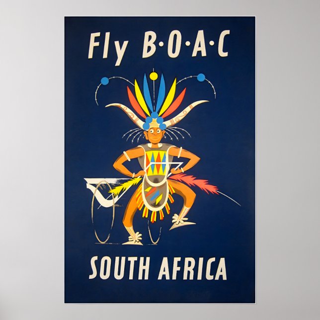Sydafrika Affisch BOAC Resa Konst Afrikanskt Tryck (Framsidan)