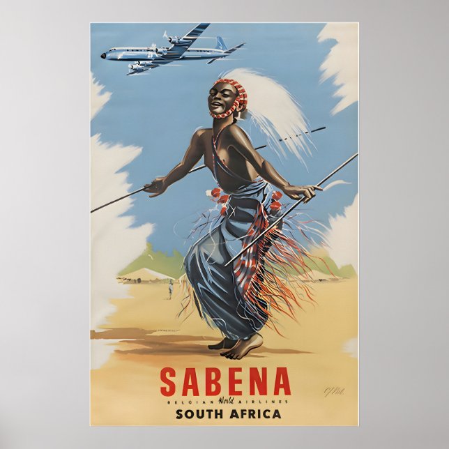 Sydafrika Affisch Sabena Resa Tryck Afrikansk (Framsidan)