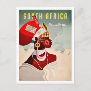 Sydafrika, afrikansk kvinna, vintage flygresor vykort