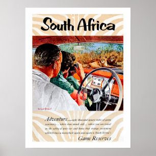 Sydafrika, äventyr från en bilresa, vintage poster