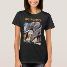 Sydafrika Elefant Resa Retro Svart T-Shirt