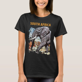 Sydafrika Elefant Resa Retro Svart T-Shirt