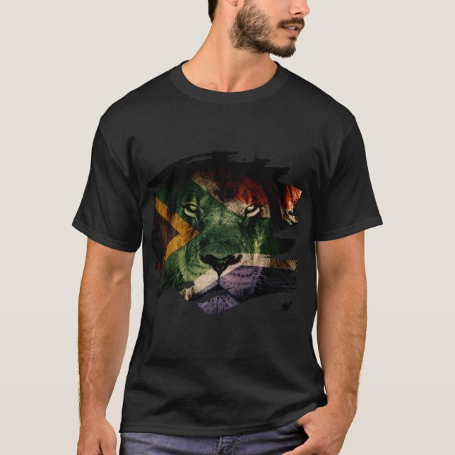 Sydafrika flagga & afrikansk lejon bild t shirt (Framsida)