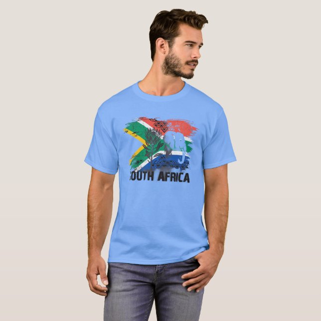 Sydafrika Flagga Elefant Protea Vintage T Shirt (Hel framsida)