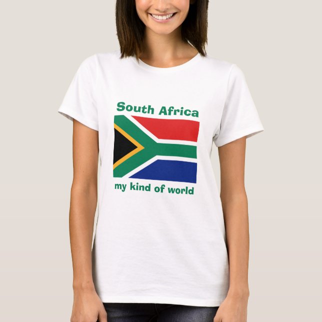 Sydafrika Flagga + Karta + Text T-Shirt (Framsida)