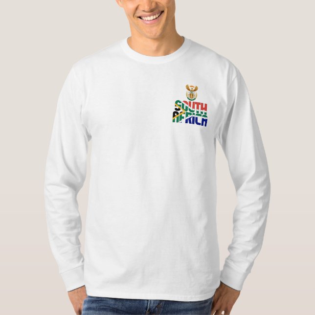 Sydafrika Flagga och statsvapen Patriotisk T Shirt (Framsida)