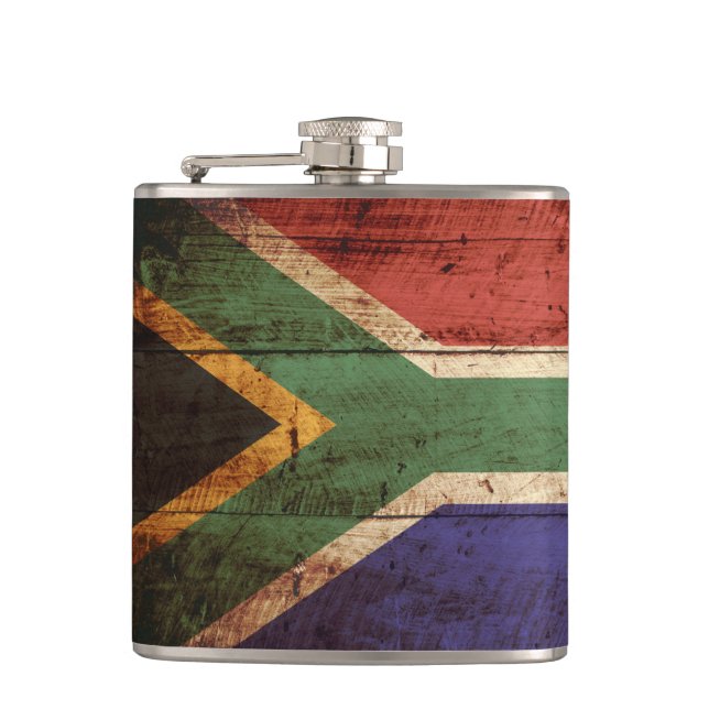 Sydafrika flagga på gammalt Wood korn Fickplunta (Framsidan)