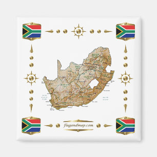 SydAfrika Karta + Flaggor Magnet