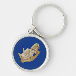 Sydafrika karta Keychain Rund Silverfärgad Nyckelring