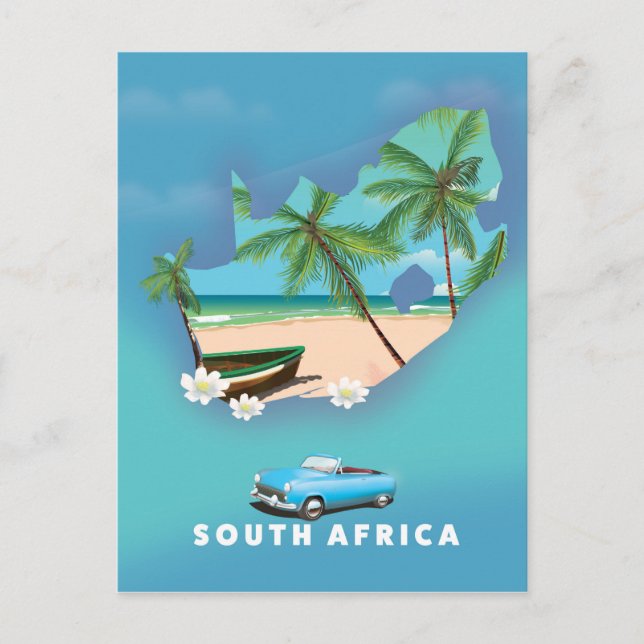 Sydafrika Kartillustration resaffisch plakat. Vykort (Framsida)