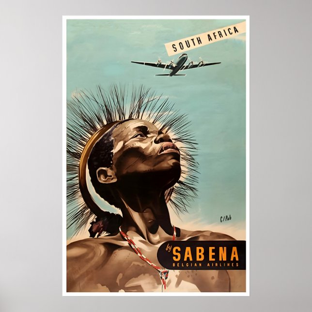 Sydafrika Konst Sabena Resa Utskrift Afrikansk Sta Poster (Framsidan)