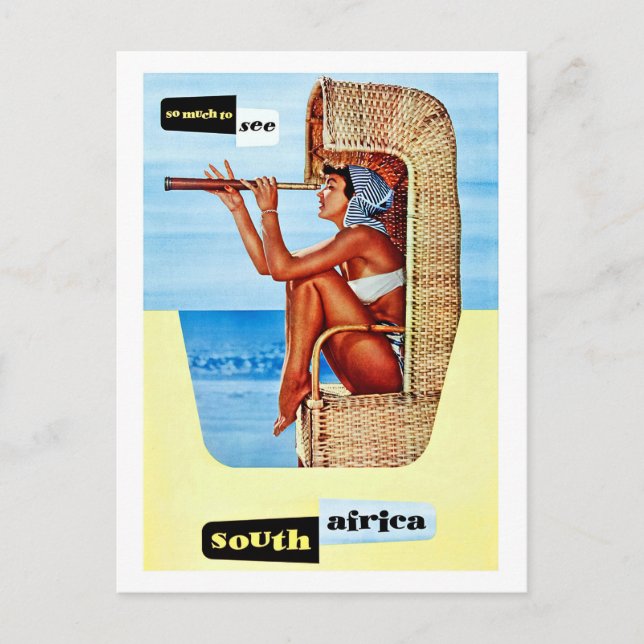 Sydafrika, kvinna med dourbin, vintage, resa vykort (Framsida)