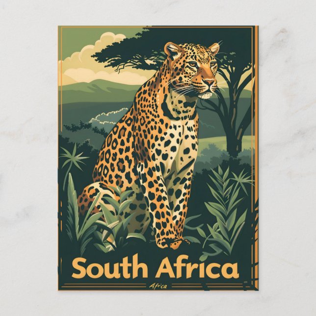 SydAfrika Leopard Vintage Vykort (Framsida)