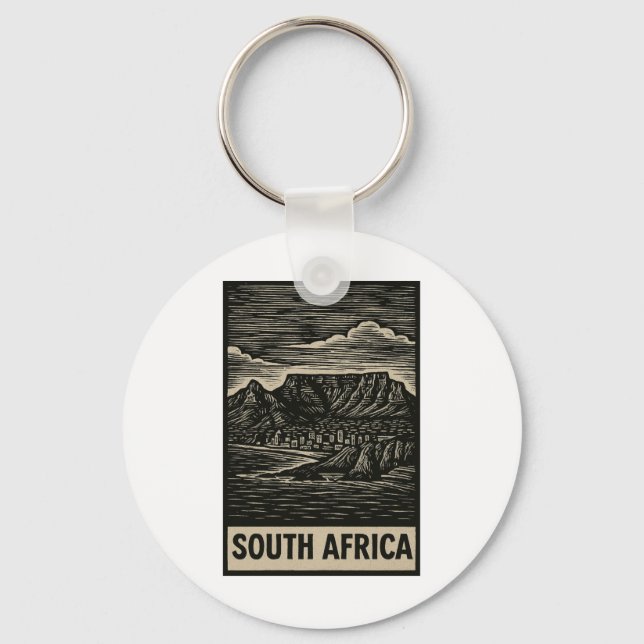 Sydafrika Linocut-stil  Nyckelring (Framsida)