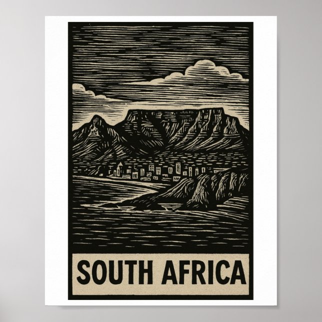 Sydafrika Linocut-stil  Poster (Framsidan)