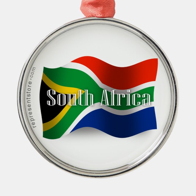 Sydafrika som vinkar flagga julgransprydnad metall (Framsidan)