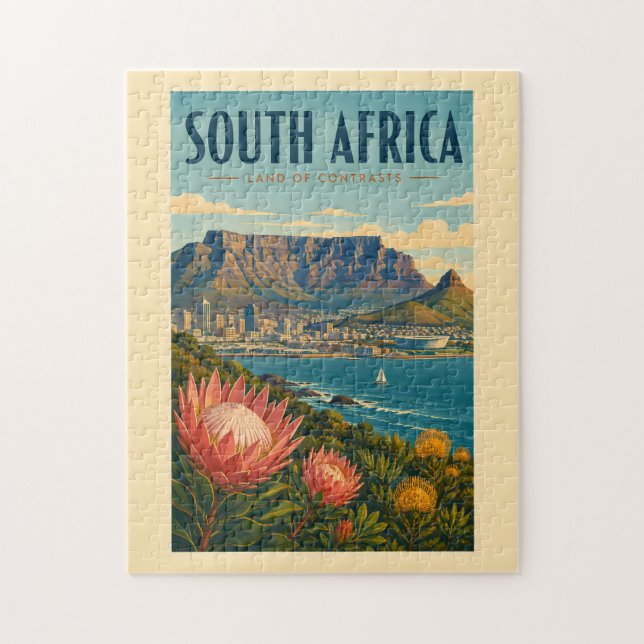 Sydafrika Table Mountain Illustration Resa Pussel (Vertikal)
