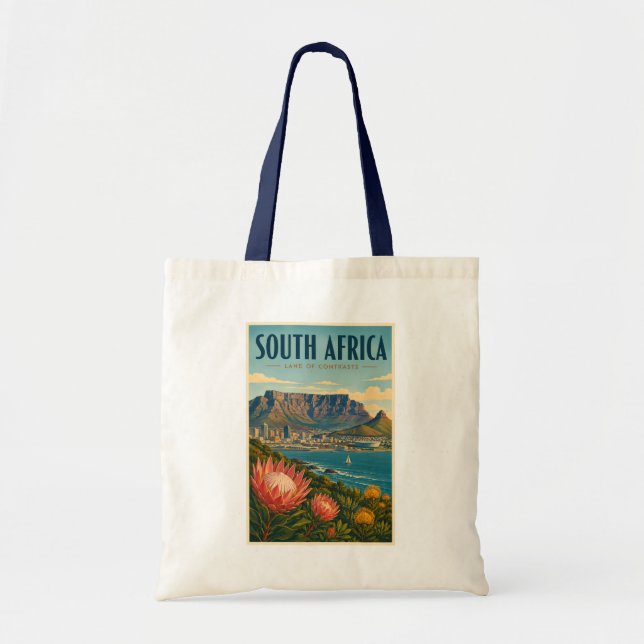 Sydafrika Table Mountain Illustration Resa Tygkasse (Framsidan)