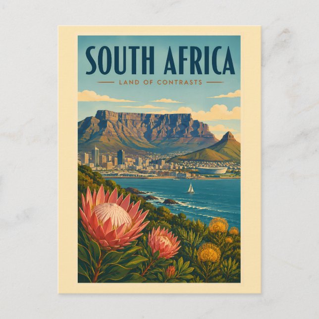 Sydafrika Table Mountain Illustration Resa Vykort (Framsida)