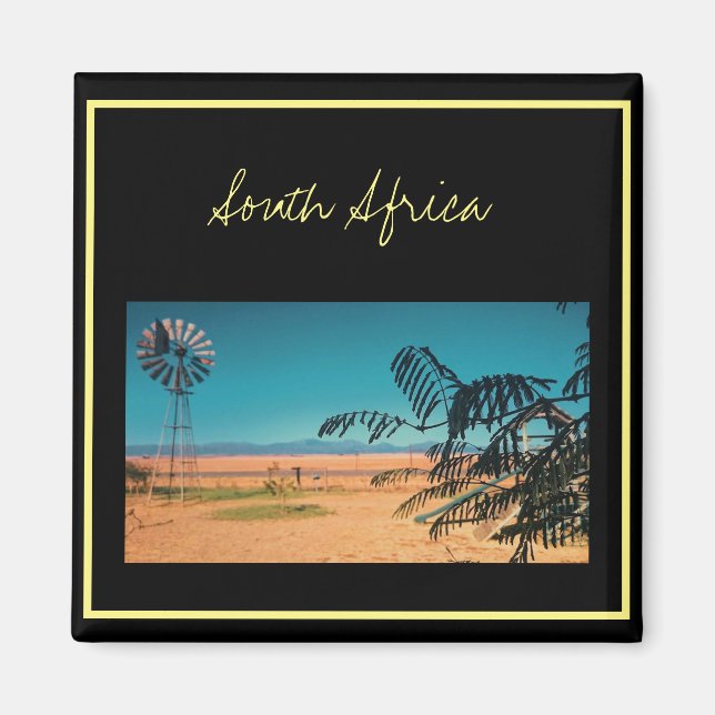 Sydafrika ZA Vindpump Landskapsvy Magnet (Framsidan)