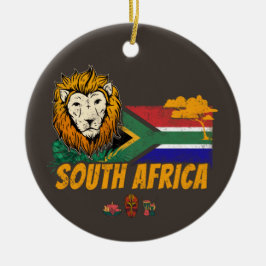 SydAfrikans Vintage Lejon Flagga Safari Souvenir Julgransprydnad Keramik