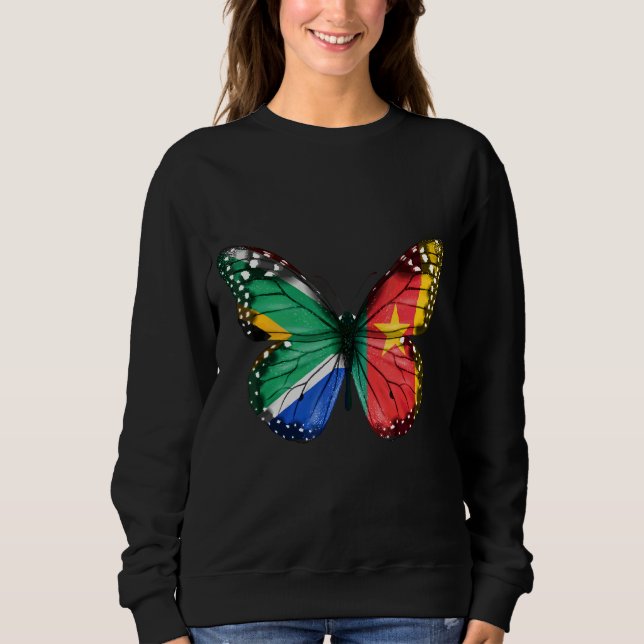 Sydafrikansk Kamerunisk Flagga Butterfly T Shirt (Framsida)