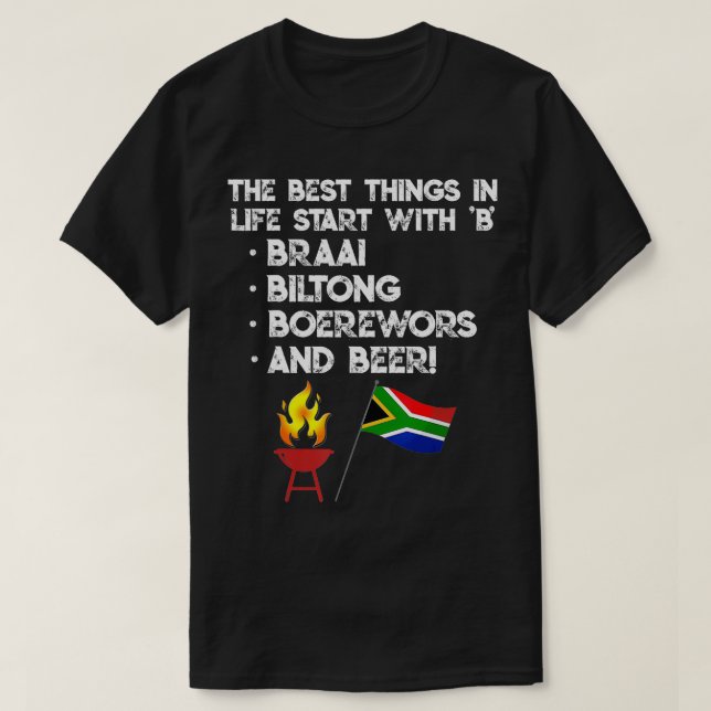 Sydafrikanska bs Beer Biltong Boerewors Braai Funn T Shirt (Design framsida)