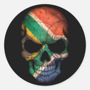 Sydafrikanska Flagga Skull på svart Runt Klistermärke