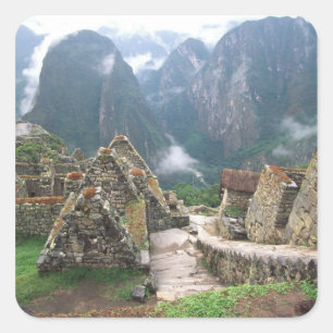 Sydamerika, Peru, Machu Picchu Fyrkantigt Klistermärke