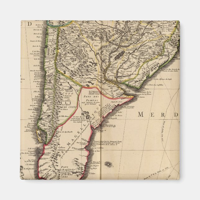 Sydamerikanska graverade karta magnet (Framsidan)