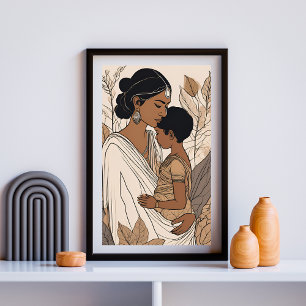 Sydasiatisk mor & barn omfamnar konst poster