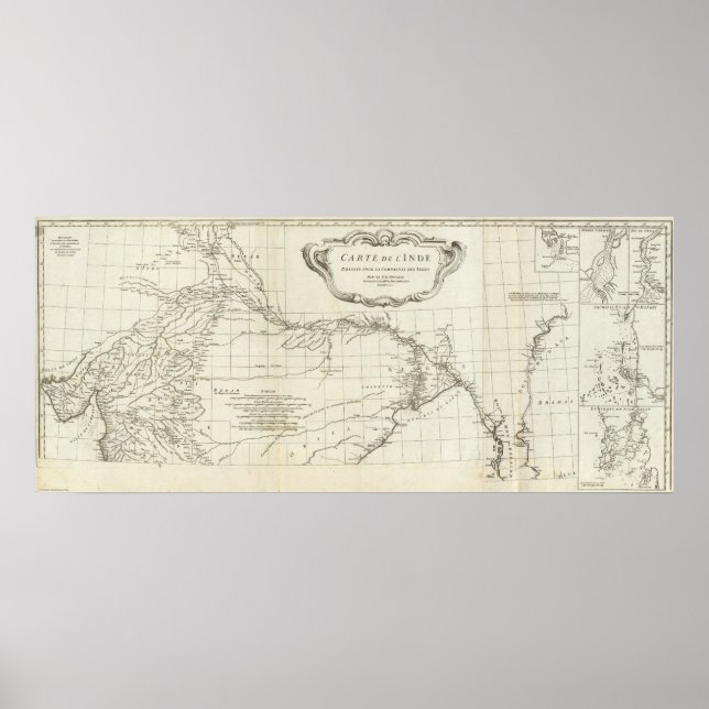 Sydasien Engraved Karta Poster (Framsidan)