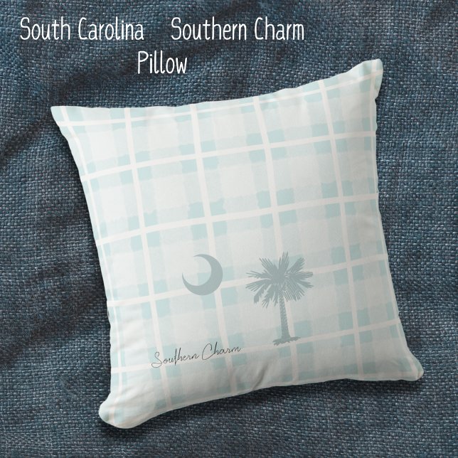 Sydcarolina-kudde med anpassning med måne och palm kudde (South Carolina Flag, Southern Charm Throw Pillow. A simple rustic design perfect for any family room)
