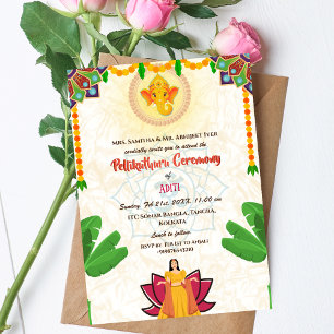 Sydindisk hinduisk brud Pellikuthuru-ceremoni Inbjudningar