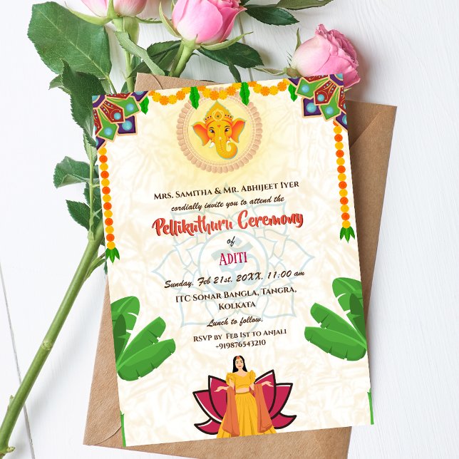 Sydindisk hinduisk brud Pellikuthuru-ceremoni Inbjudningar (Skapare uppladdad)