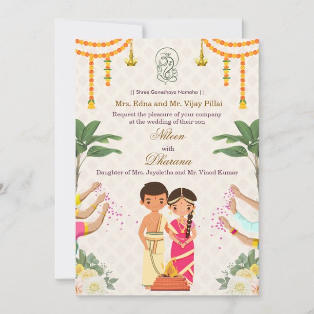 Sydindiskt Kalyanam bröllopsinbjudningskort Inbjudningar (Framsida)