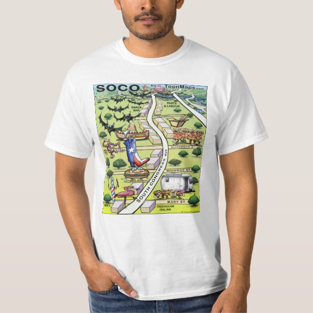 Sydkongressen Ave ATX Tecknad Karta Tee Shirt (Framsida)