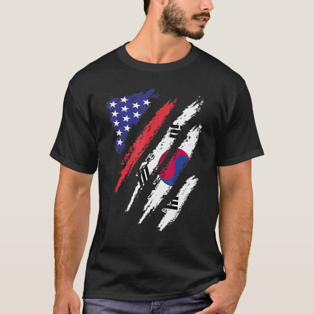 Sydkorea Amerikanska grown Flagga USA Patriot Heri T Shirt (Framsida)