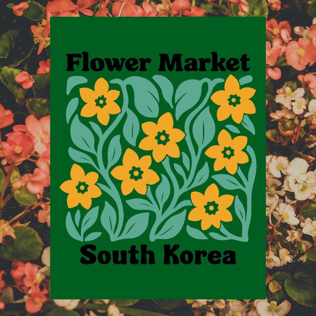 Sydkorea blomstermarknad gula blomningar blommor vykort (South Korea Flower Market Yellow Blossoms Floral Postcard
)