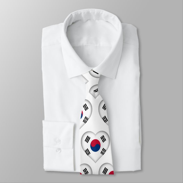 Sydkorea Flagga Färg Heart Mönster Neck Tie Slips (Bunden)