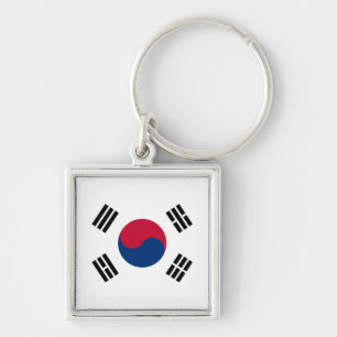 Sydkorea flagga fyrkantig silverfärgad nyckelring