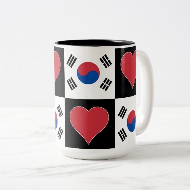 Sydkorea Flagga Heart Mönster Patriotic Koreanska Två-Tonad Mugg (Framsida höger)
