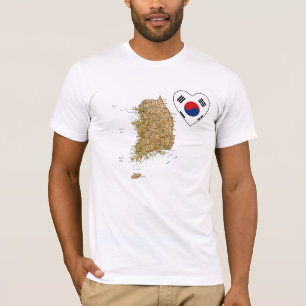 Sydkorea Flagga Heart och Karta T-Shirt