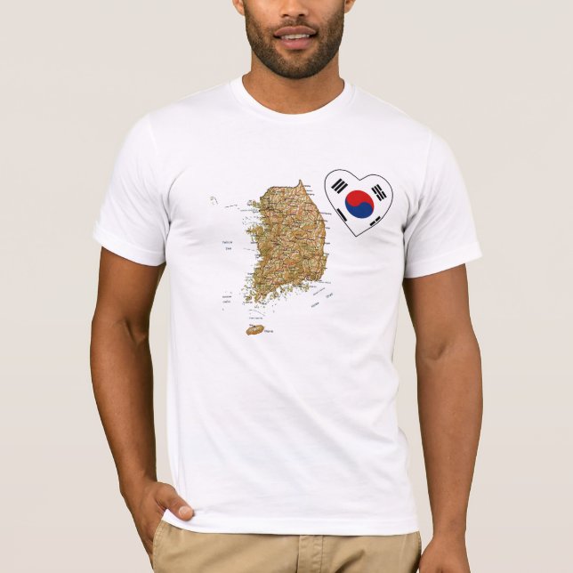 Sydkorea Flagga Heart och Karta T-Shirt (Framsida)