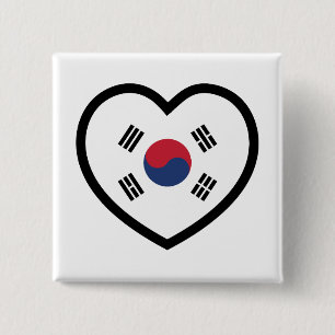 Sydkorea Flagga Hjärta Knapp