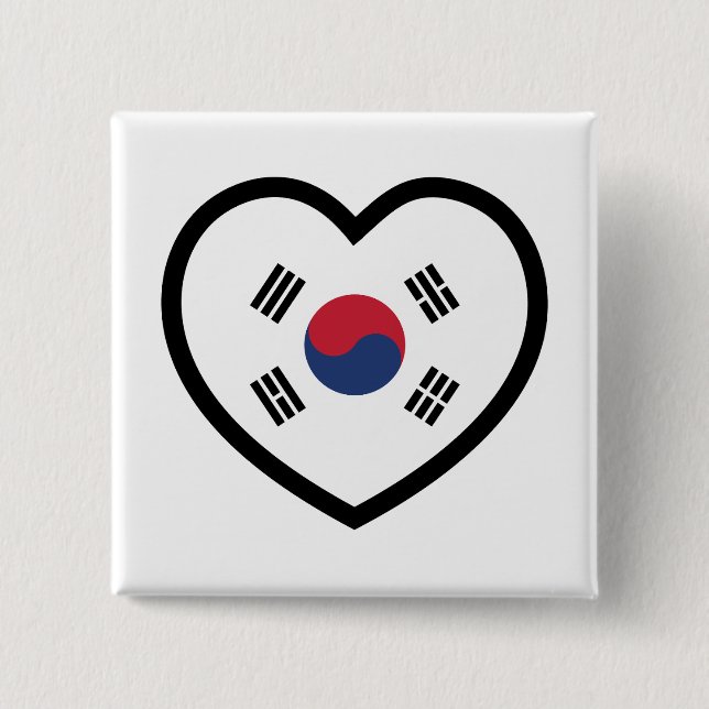 Sydkorea Flagga Hjärta Knapp (Framsida)