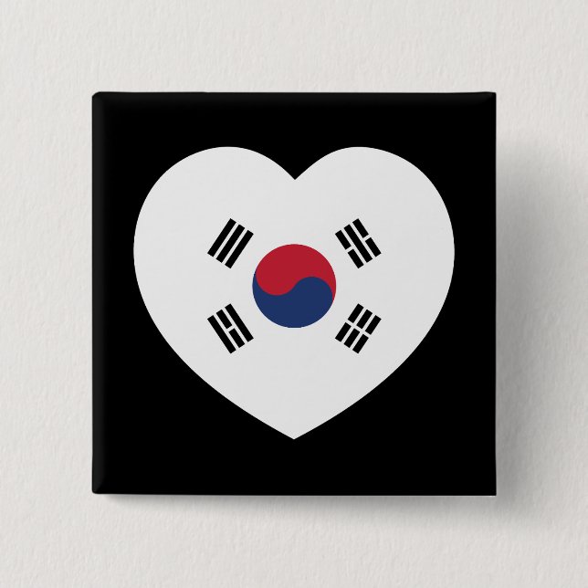 Sydkorea Flagga Hjärta Knapp (Framsida)